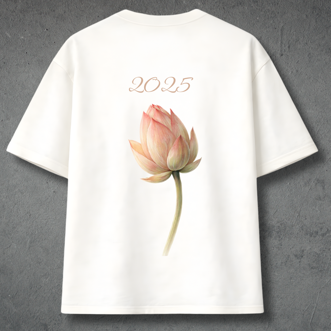 Oversized 240 GSM cotton T-shirt for New Year 2026 with lotus artwork – Absolutely Nothing