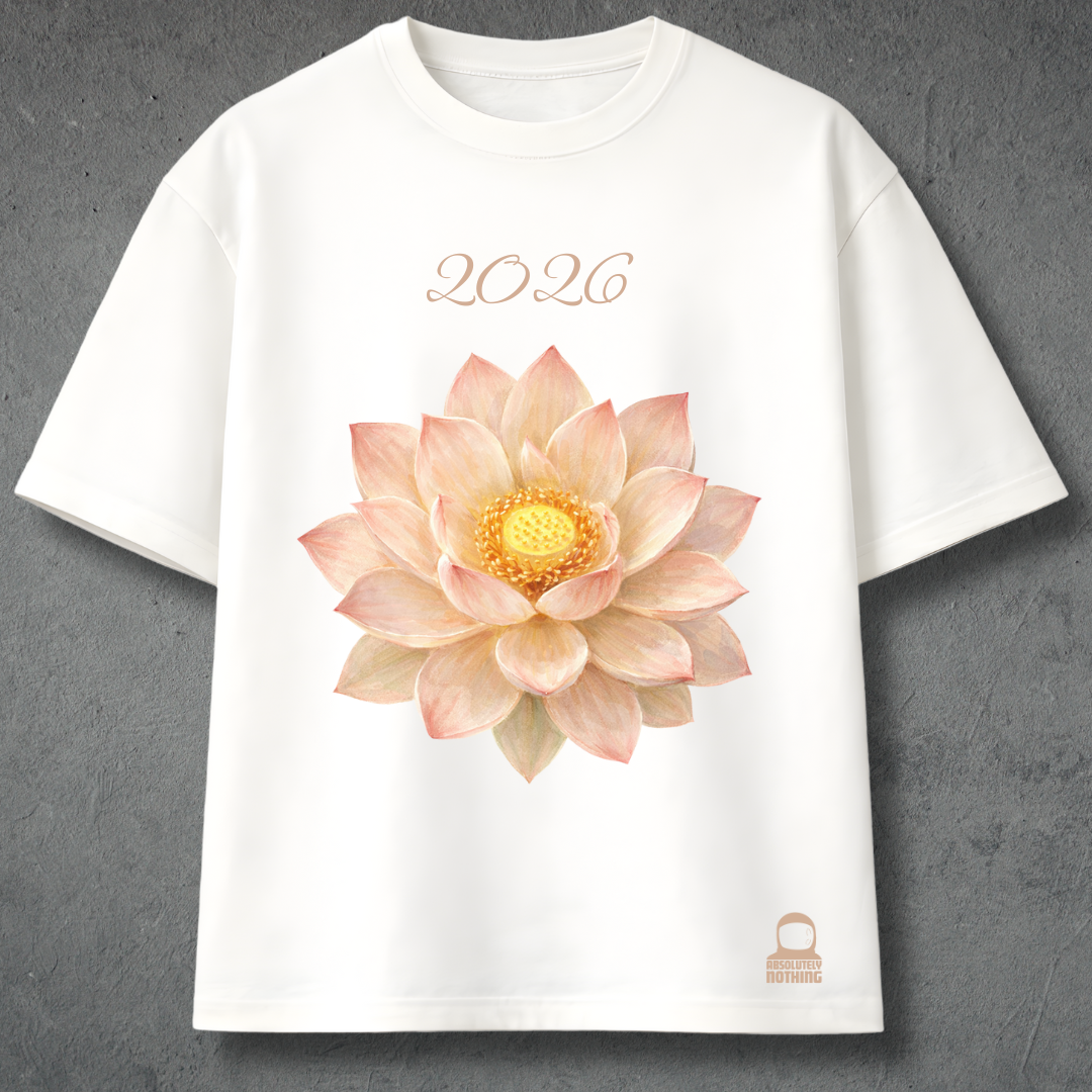 Oversized 240 GSM cotton T-shirt for New Year 2026 with lotus artwork – Absolutely Nothing